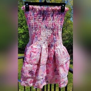 Women's NWOT Strapless Floral Ruched Ruffled Mini Dress Size Small
